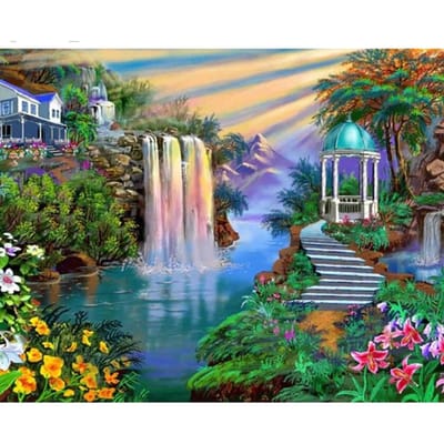 Peinture diamant 5D à faire soi-même, belle vue sur la cascade, broderie, mosaïque, point de croix, strass, décoration 20X30CM gray