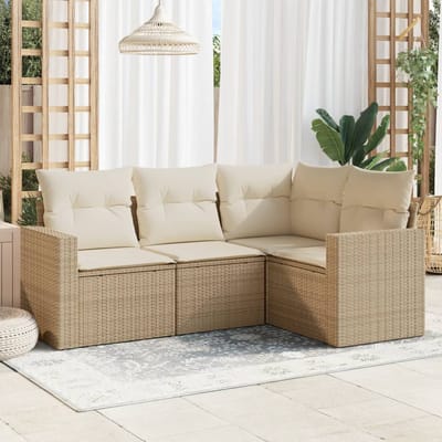 vidaXL - 4-delige - Loungeset - met - kussens - poly - rattan - beige