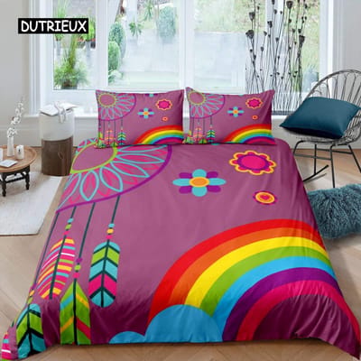 Ensemble de literie abstrait arc-en-ciel coloré Queen King Simple Housse de couette Rêve Polyester Housses de couette Taie d'oreiller Linge de lit doux AU Double(180x210cm)