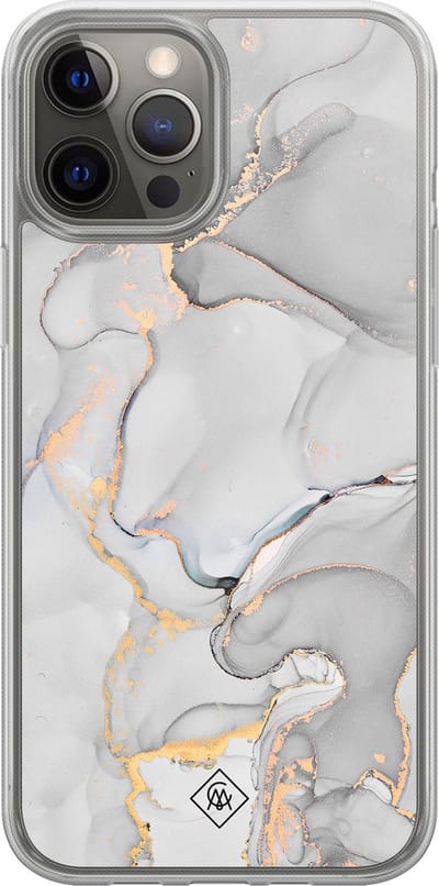 Casimoda® hoesje - Geschikt voor iPhone 12 Pro - Marmer Grijs - 2-in-1 case - Schokbestendig - Marble design - Verhoogde randen - Grijs, Transparant
