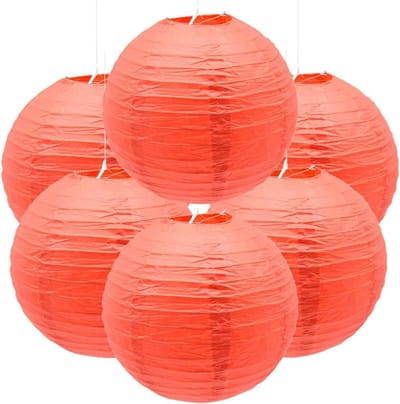 Thijox - 6 Stuks Ronde Papieren Lantaarns - Lampionnen voor Bruiloft, Feest, Verjaardag - Milieuvriendelijke Decoratie in Rood, 30 cm