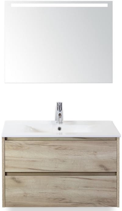 Dante Badmeubelset 80 cm - Craft Oak - Keramische Wastafel Wit Enjoy met Sence Spiegel