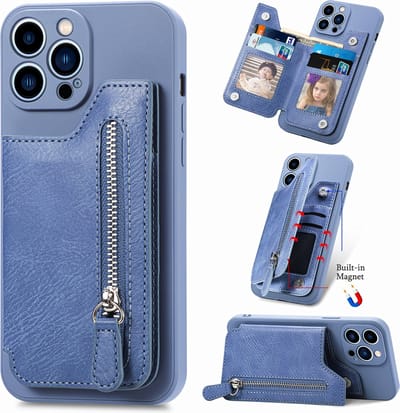 Luxe Hybride Rits Card&Cash Wallet Case + PMMA Screenprotector voor iPhone 14 Pro _ Blauw