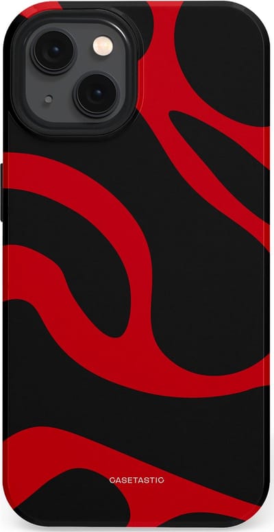 Casetastic hoesje geschikt voor Apple iPhone 13 - MagSafe - Dubbellaagse bescherming - Vurige Zwarte Lava Stroom - Fashion Case - Zwart Rood