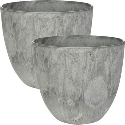 Ter Steege Bloempot - 2x - grijs - natuursteen look - D17 x H15 cm - voor binnen/buiten