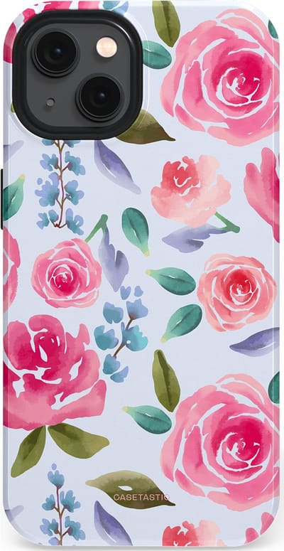 Casetastic hoesje geschikt voor Apple iPhone 13 - MagSafe - Dubbellaagse bescherming - Aquarel Bloemendroom - Fashion Case - Lichtblauw Lichtroze