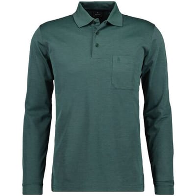Ragman Softknit Polo Longsleeve Uni Breast Pocket Mosgroen / male