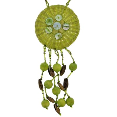 Behave - Groene Bohemian Ketting met Schelp en Hout - 64 cm