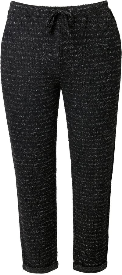MIAMODA - Dames - Broek Tapered Fit glittereffect elastische tailleband - Zwart - Maat 42