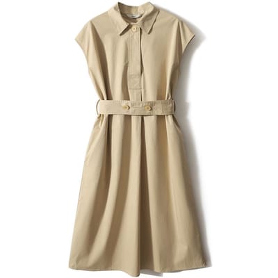 Mouwloze Shirtjurk in Volwassen Stijl voor Dames in de Zomer Nieuwe Franse Pendel Polo Kraag Taillelengte Midi Rok 2XL beige