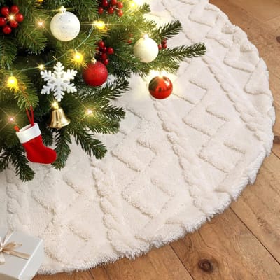 Kerstboomrok 60 cm - Beige Decoratieve Voetbedekking voor Kerstboom, Ideaal voor Winterfeesten en Thuisdecoratie