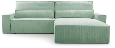 Hoekbank met Slaapfunctie - 297 x 200 x 85 cm - Comfortabele en Stijlvolle Familiebank - DENVER L - Poso 47 Mintgroen