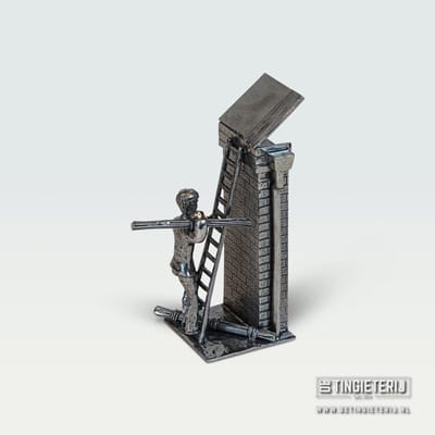 Beeldje Rietdekker - Tin - jubileum geschenk - ambacht - cadeau rietdekker - Miniatuur rietdekker