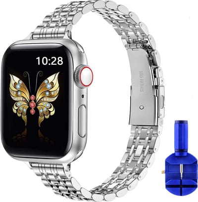 By Qubix - Geschikt voor Apple Watch bandje - Stalen slim fit band - Zilver - Geschikt voor Apple Watch 38mm / 40mm / 41mm / 42mm - stalen bandje