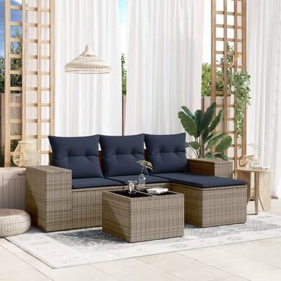 vidaXL - 5-delige - tuinbankset - met - kussens, - grijs - polyrotan