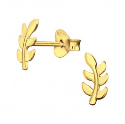 WeLoveSilver - oorstekers zilver - gold plated - takje met bladeren