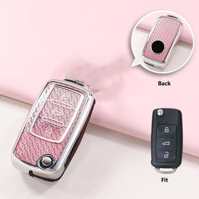 Kristal TPU Sleuteletui Flip Vouwend Voor Volkswagen Voor Vw Polo Golf Passat Tiguan T5 Skoda Octavia Seat Leon Altea Sleutelhoesje Fob white