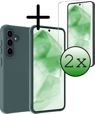 Hoesje Met 2x Screenprotector - Geschikt voor Samsung Galaxy A55 - Sterk & Shockproof - Back Cover - Siliconen Case - Telefoon Hoes - Donkergroen