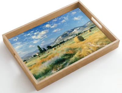 Dienblad hout 50x35 cm - Schootdienblad - Landschap - Strobalen - Bergen - Wolken - Borrelplank rechthoek - Plateau dienbladen