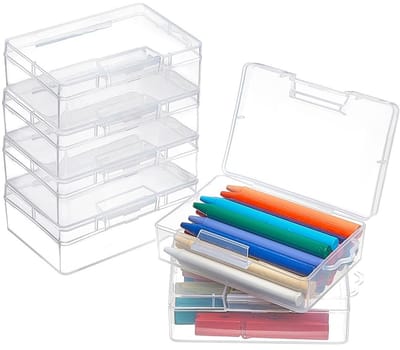 Dailygoods- Opbergdozen Set van 6 - Transparante Kunststof - Klapdeksels - Lekvrij - Voor Kralen/Sieraden - Afmetingen 10 cm x 7 cm x 3,3 cm - Opbergcontainers