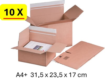 10 x Verzenddoos Quickbox - A4+ 31,5 x 23,5 x 17 cm - zelfklevende strip sluiting