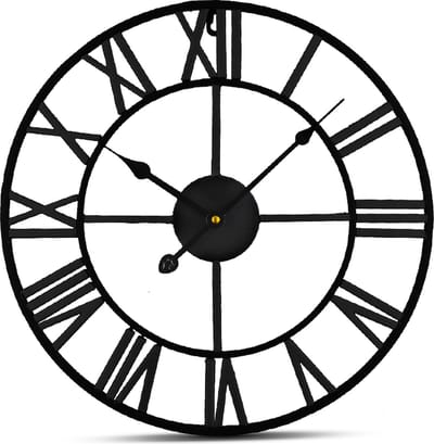 IvoQ Grote Zwarte Wandklok Metaal met Romeinse Cijfers - Stijlvol Tijdloos Design - 40 cm