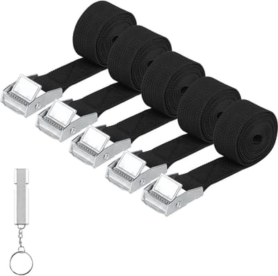5 Stuks Spanbanden Zwart 25mm x 1.5m - Fietsdrager Veiligheidsriemen - Ratelspanbanden Auto Motorfiets Bagage Camping