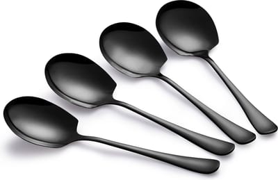 Alheco 4 opscheplepels - Groentelepel - Aardappellepel - Serveerlepel - Zwart