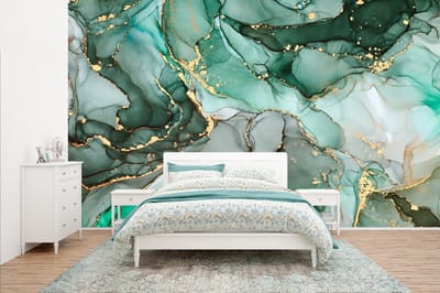 Behang - Fotobehang Goud - Marmer - Groen - Luxe - Marmerlook - Grijs - Breedte 400 cm x hoogte 240 cm