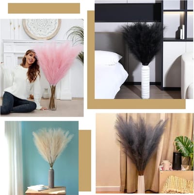 6 Stuks Kunstgras Pampas 110 cm - Grote Fluffy Faux Pluimen voor Bruiloft, Woonkamer en Boho Interieur Decoratie (Beige)