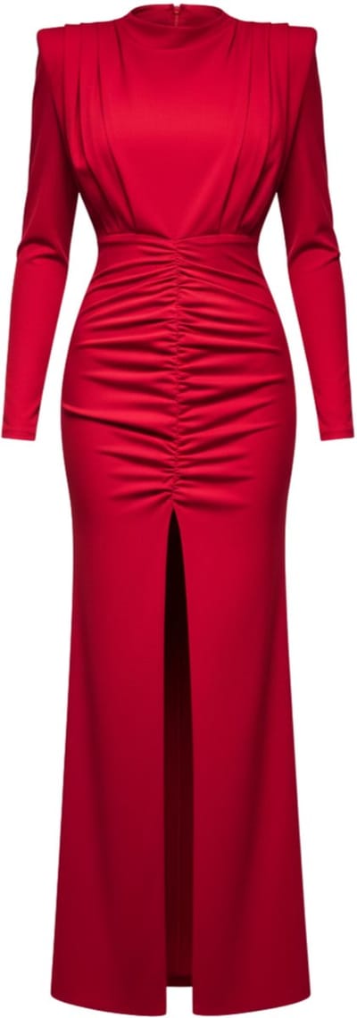 LARICA Jurk - Lange Mouw - Rits - Effen Rood XS
