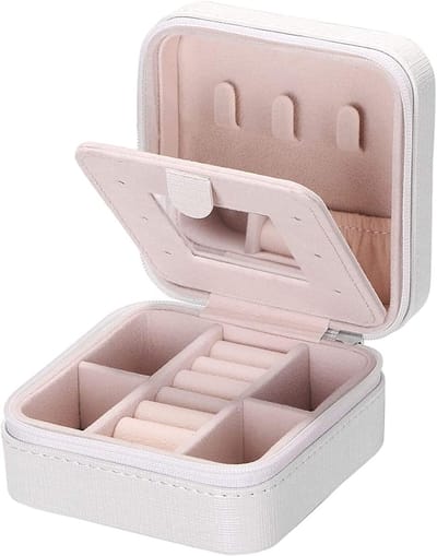 Opbergdoos Sieraden - Sieradenhouder Doosje - Reizen Organiseren - Ingebouwde Spiegel - 10 x 10 x 5.5 cm - Roze