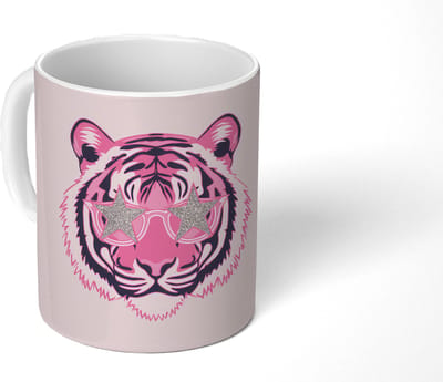 Mok - Koffiemok - Tijger - Glitterzonnebril - Roze - Mokken - 350 ML - Beker - Koffiemokken - Theemok