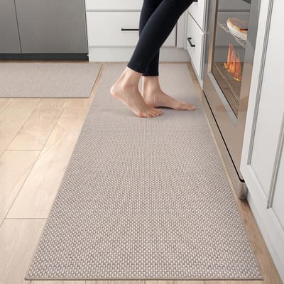 Set van 2 Antislip Keukenmatten, Wasbare Vloermatten met Rubber Onderkant, Ideaal voor Hal, Eetkamer en Entree, 60x90cm + 60x180cm, Beige, Comfort en Stijl voor Thuis