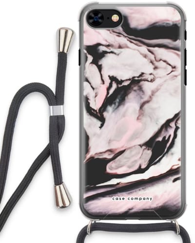 Case Company® - Hoesje met koord geschikt voor iPhone 8 hoesje met Koord - Roze stroom - Telefoonhoesje met Zwart Koord - Bescherming aan alle Kanten en Over de Schermrand