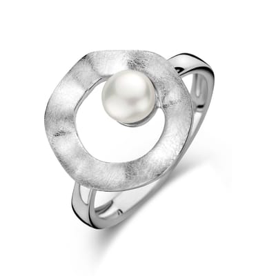 Gerhodineerd Zilver Ring Rondje Parel Gescratcht 1335447