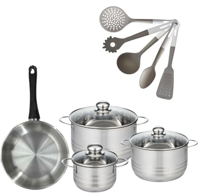 Set Koekenpan 24cm & 3 Kookpannen 16/20/24cm Fackelmann Genève met 5 keukengerei