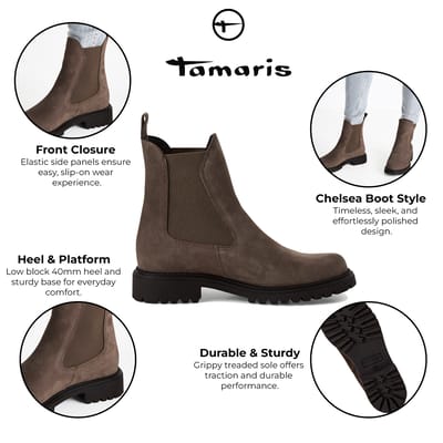 Tamaris Dames Taupe Bruine Leren Klassieke Hoge Chelsea Enkellaarsjes