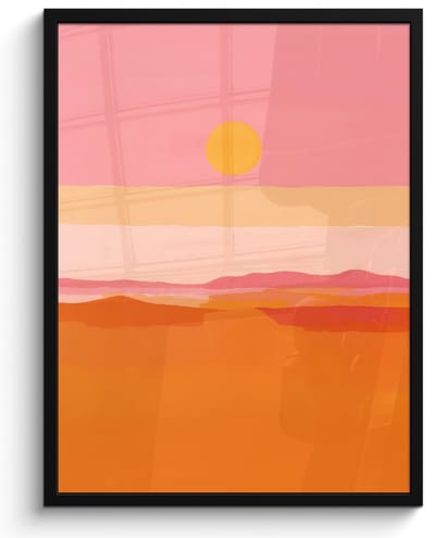 Poster in lijst - Fotolijst 50x70 cm - Posters - Zon - Abstract - Landschap - Oranje - Posterlijst zwart - Decoratie - Wanddecoratie woonkamer - Muurdecoratie slaapkamer