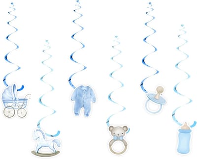 24 Stuks Blauwe Hangdecoratie Spiralen voor Babyshower en Gender Reveal Themafeesten