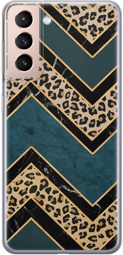 Leuke Telefoonhoesjes - Hoesje geschikt voor Samsung Galaxy S21 - Luipaard zigzag - Soft case - TPU - Luipaardprint - Multi