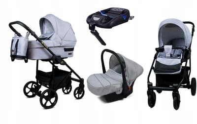 BabyLux® Kinderwagen 4in1 – TRAILUX - SILVER - Opklapbare Wandelwagen incl. Reiswieg, Multifunctionele Buggy Sportstoel, Autostoel, ISOFIX basisstation - Combi-kinderwagen met Luiertas, Regenhoes, Klamboe