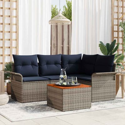 vidaXL - Tuinbank - Set - 5 - st - 4-Aantal - zitplaatsen - Grijs - en - Marineblauw