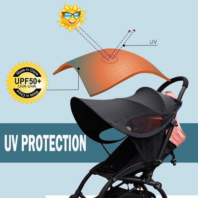 Universele Kinderwagen Zonnewering UV-Bescherming - Lichtdichte Zonne- en Regenhoes voor Kinderwagens, Buggy's en Prams - Beschermend Zonnescherm voor Onderweg, Park, Dierentuin en Reizen - Zwarte Zonnewering