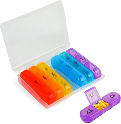 Famanu – Pillenorganizer 7 dagen met ochtend middag avond indeling, stevige tablettenbox voor onderweg