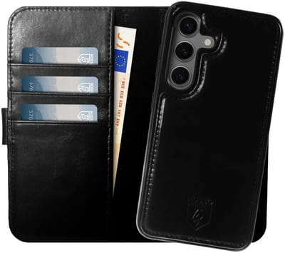 Rosso Elite Hoesje Geschikt voor Samsung Galaxy S25 Plus | Compatibel met MagSafe / Qi2 | Book Case en Back Cover | Magnetisch Uitneembaar | Echt Leer Beschermhoes met Pasjeshouder | Zwart