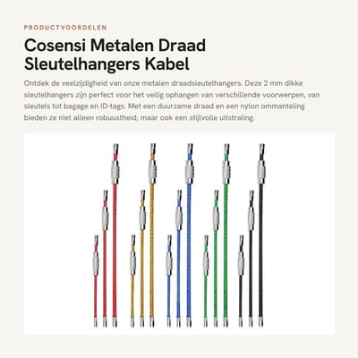 Dailygoods- Sleutelhangers 2mm Draad - Roestvrij Staal Connector - Nylon Ombouwing - Multifunctioneel - Gemakkelijk te Verwijderen - Duurzaam - Kabelsleutelhanger