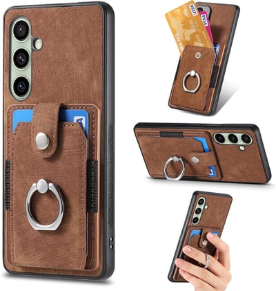 Geschikt voor Samsung Galaxy S24 FE - Bumper - Magnetisch - Portemonnee Back Cover Hoesje - Bruin