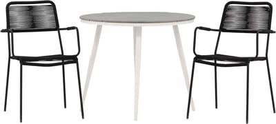Break tuinmeubelset tafel Ø90cm grijs, 2 stoelen Lindos zwart.
