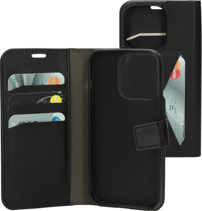 Mobiparts hoesje geschikt voor Apple iPhone 15 Pro - Wallet/Boekhoesje - Eco Leer - Magneet Sluiting - Opberg vakken - Zwart